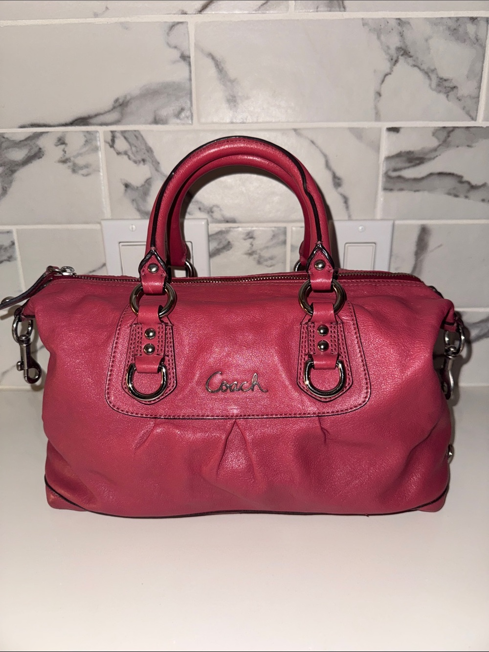 Authentic Coach Ashley Leather Satchel - Vibrant Pink - Chic Top-Handle Bag